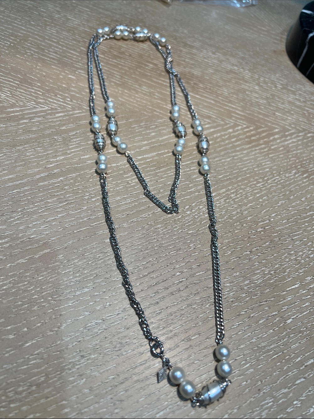 Classic Silver Pearl Station Necklace - Women Jewelry